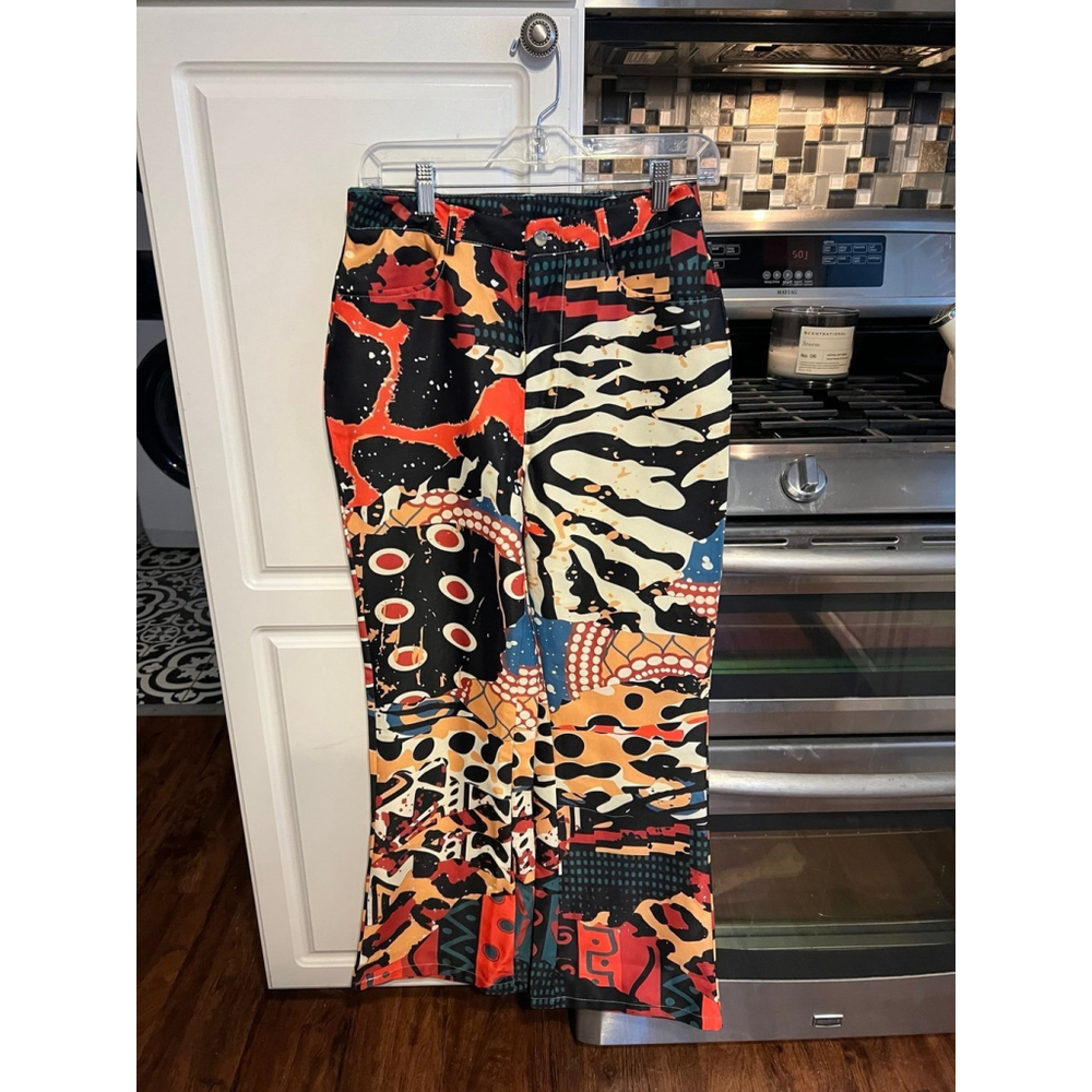 Funky Animal Geometric Print High Waist Straight Leg Pants